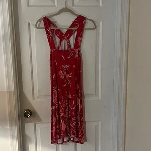 LOFT Red Floral Backless Dress
